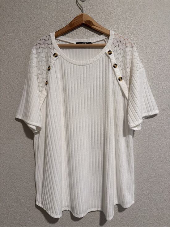 Cure Tops - Boutique Tunic Top Blouse White Lace Crochet Sunday Career Soft Ribbed Plus 3XL